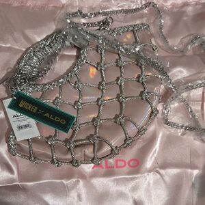 Aldo Iridescent Silver Mesh Shoulder Bag